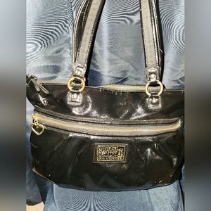 COACH POPPY DAISY LIQUID GLAM XLARGE BLACK TOTE/SHOULDER BAG/SHOPPER